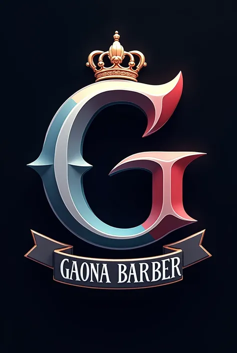 I need a logo with the letter G and that half says Gaona Barber, with the colors black, gray, blue and red now in three-dimensional form and 3d 4k now in black in the form of a 4k anime and that says Gaona barber with a crown on the tip of the capital G 