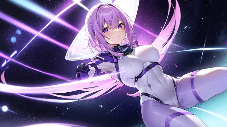 woman　clear　Light purple hair　　　Spacesuit　　　Fighting
