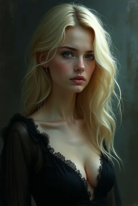 super cute blond woman in a dark theme