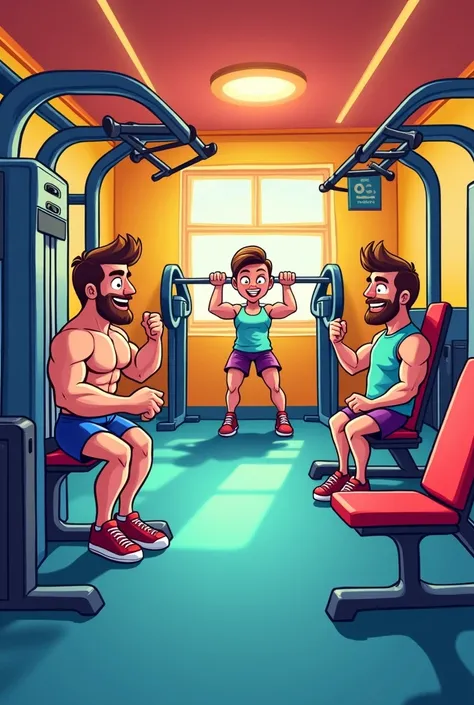 Could you create a cartoonish gym image with the measurements of a Facebook cover?

