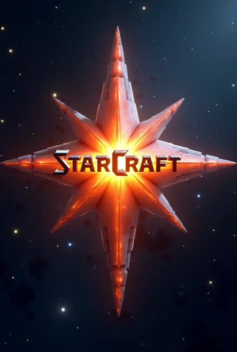 Create a shiny star with the name Starcraft on the front with the minecraft style