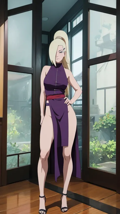 a beautiful detailed portrait of ino yamanaka from the anime naruto shippuden, naked, striking a seductive pose, showing off her...