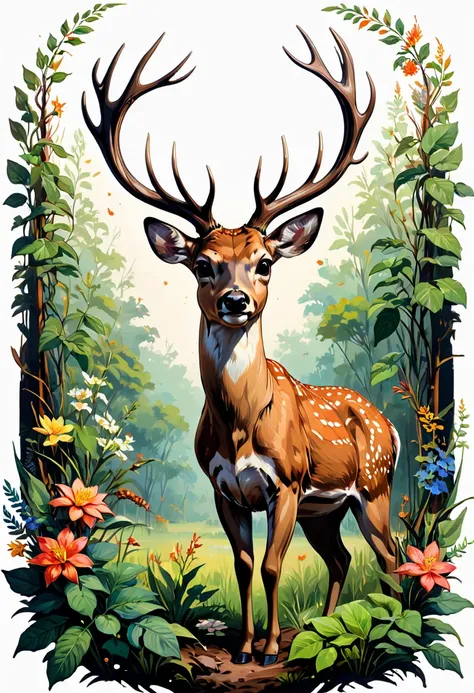 score_9, score_8_up, score_7_up, score_6_up, score_5_up, score_4_up,heavy oil painting,,deer,algerian flora,simple and professio...