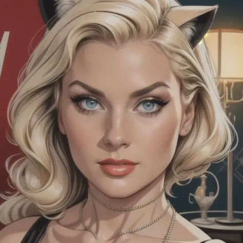 a blonde woman wearing a tight cat costume, with cat ears, staring seductively at the camera, in a dramatic, cinematic lighting, extremely detailed face and eyes, long eyelashes, beautiful detailed lips, in a photorealistic, 8k, high quality, ultra-detaile...