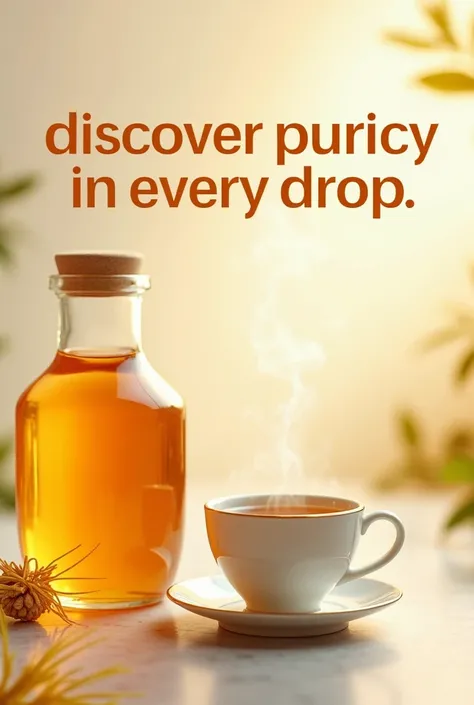 Eye-catching advertising poster of a jar of honey pouring into a cup of tea, and the text remains in the image, "Discover purity in every drop." 
Let it be an eye-catching text