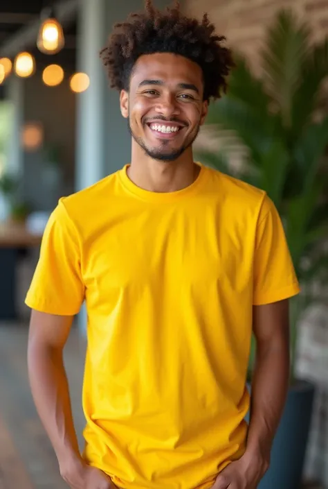 Yellow tee shirt 18 years men old.. Background image Facebook content creating..  Facebook thumbnail 