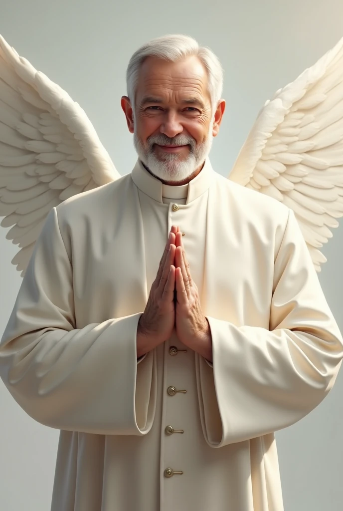 Create a realistic and detailed image of a bishop from the bust up. The bishop must be a white man, with angelic features and an elegant, well-dressed appearance. The focus should be on a calm expression and sophisticated attire.. The bishop should be dres...