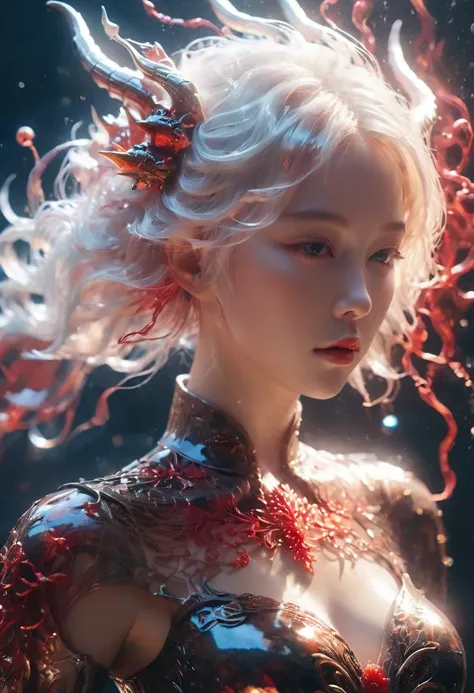 Foto RAW, (Black and Red : PoRtRait of a ghostly giRl playing the violin, shiny auRa, Sehr detailliert, gold filigRee, intRicate motifs, oRganic tRaceRy, by AndRoid jones, Januz MiRalles, HikaRi Shimoda, glowing staRdust by W. ZelmeR, peRfect composition, ...