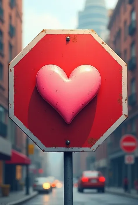 A stop sign with a heart on it