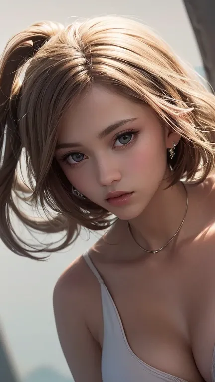 Highest quality, shape, Very detailed, In detail, High resolution, 8k wallpaper, Perfect dynamic composition, Beautiful attention to detail, woman&#39;s fashion summer,Short Bob Hair,Small Breasts Natural Color Lip, Bold sexy pose,smile,Harajuku、20-year-ol...