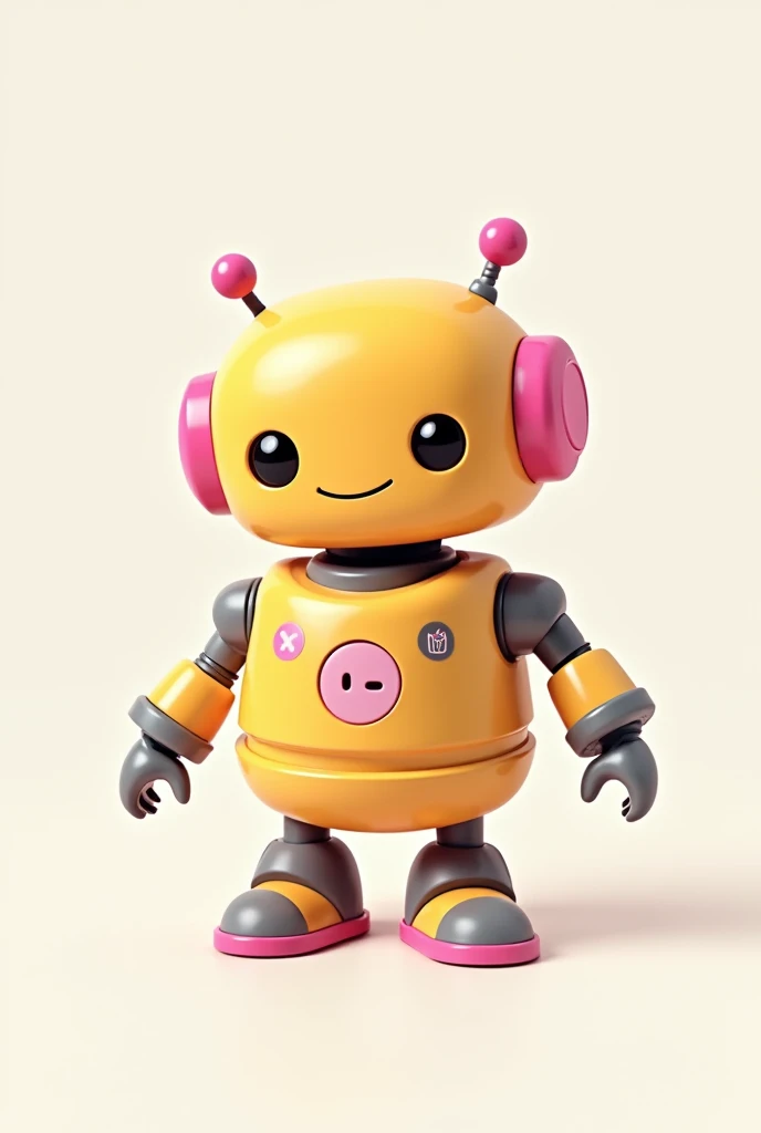 Ideas for a portable printer logo with a yellow robot with a bit of pink and grey
