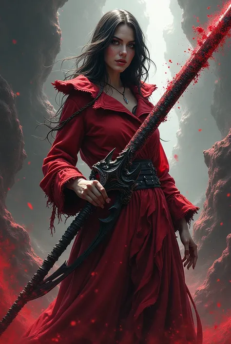 (Tabletop, Absurd quality, Highest quality, Official Art, beautifully、aesthetic: 1.2), (One Woman: 1.4), Very detailed, (Fractal Art: 1.3), colorful, Most detailed, Holding a female demon sword, (Positive::1.3), Action Painting Style, Dark grey and red, An...