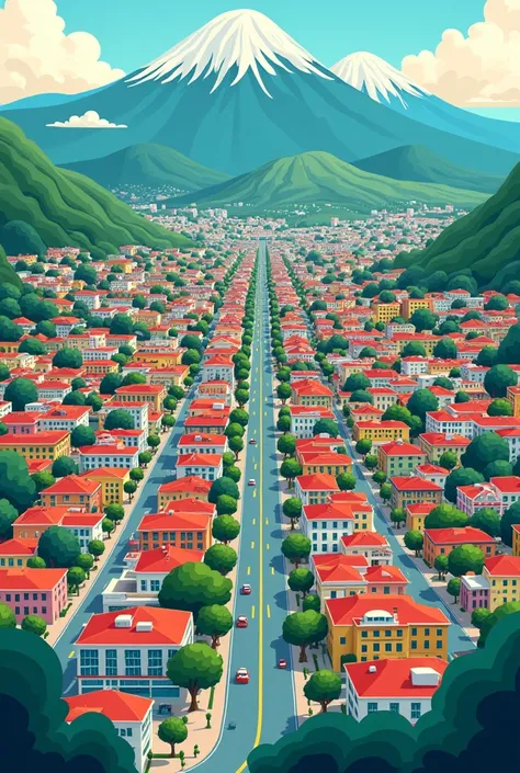 Generates an image of the entire city of Monterrey from above in 2D cartoon style