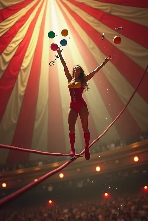 a juggler falling from a tightrope in a circus