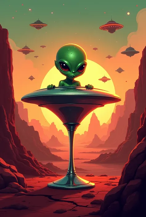 Logo of a cocktail bar wrapped in the world of UFOs and Martian aliens.