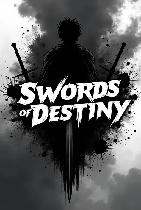 Create a manga logo with the name swords of destiny rm black and white