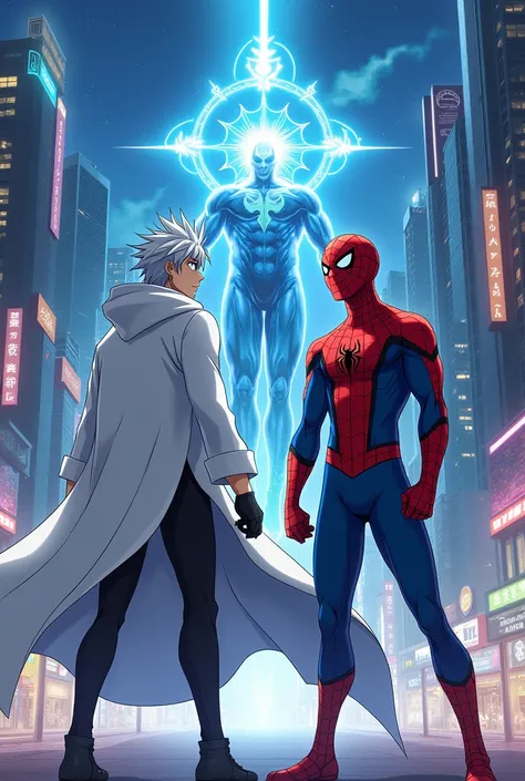 Anime character gojo satoru with spiderman In a handout 