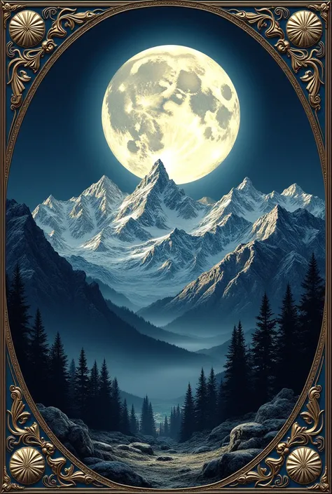 a coat of arms of a country called monteluna with a full moon and mountains
