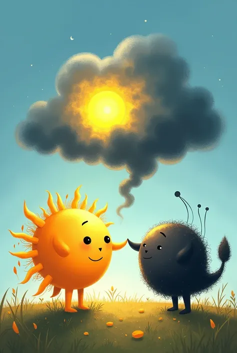 drawing of sun and dark cloud chatting