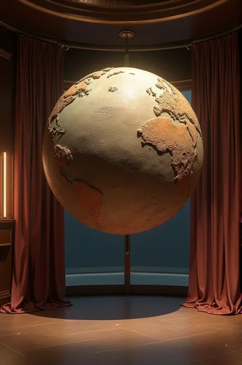 A curtain rod in the shape of a planet, make it realistic 