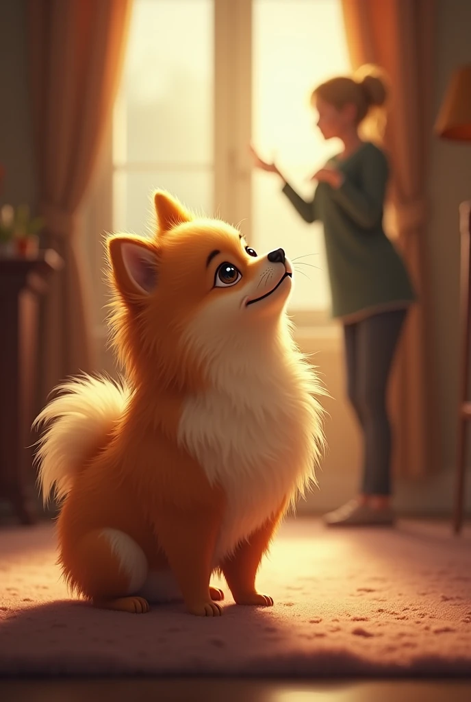 a pomeranian dog saying goodbye 