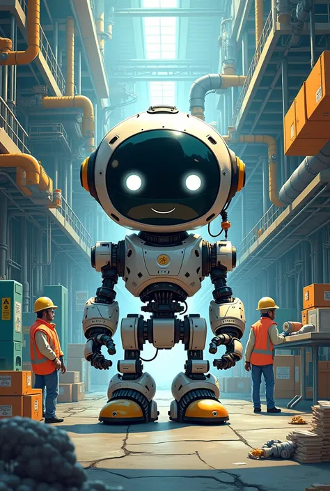 Illustration of a mascot depicting logistics within a factory