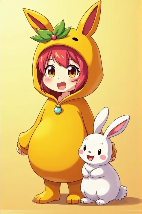 (anime) Create the prince of fruits Sweet expression, dressed in yellow and accompanied by his pet, a white rabbit 