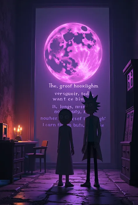 Words on wallpaper shadow society studio with purple and moon background rick and morty 