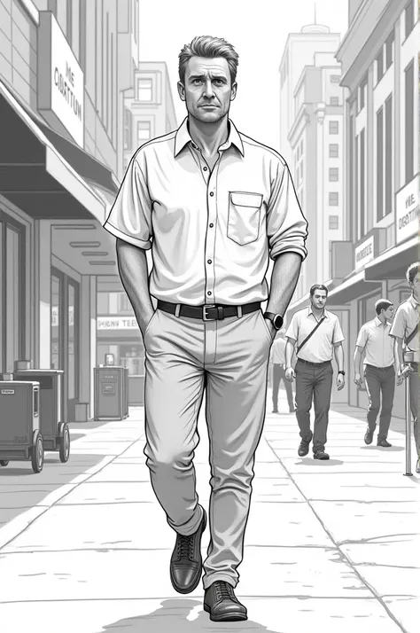 A normal man walking on the street in drawing format 