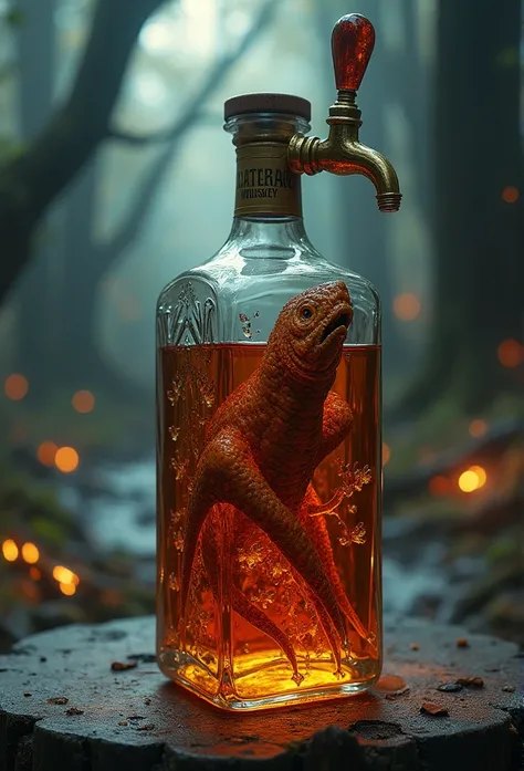 A bottle of whiskey with a tap on top, very fancy whiskey bottle, fancy whiskey bottle, surrealism, “surrealism, closeup Portraits, Inject Zerg Hydralisk, Stunning and rich details, close up Portraits, surrealism, Surreal, whiskey bottle, Portraits, Took a...