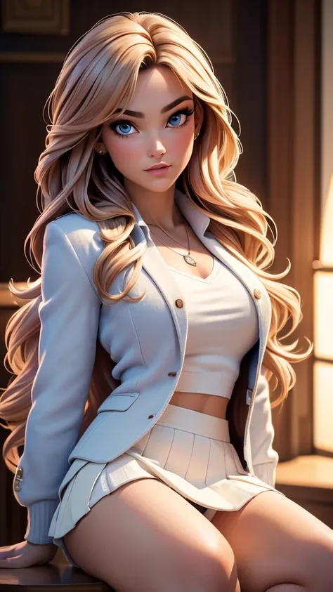 (best quality,4k,8k,highres,masterpiece:1.2),ultra-detailed,(realistic,photorealistic,photo-realistic:1.37),portraits,white panties,blazer jacket,long hair,adorable,full focus charm,studio lighting,vivid colors,soft and warm lighting,delicate details,candi...