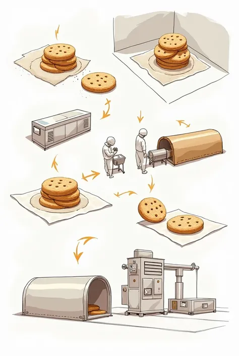  Make a sketch where you can see how cereal cookies look like kiwicha, quinoa, Avena, etc. and with fruit jelly filling are cooled in a cooling tunnel and packaged with a packaging machine also powered by solar energy.. 