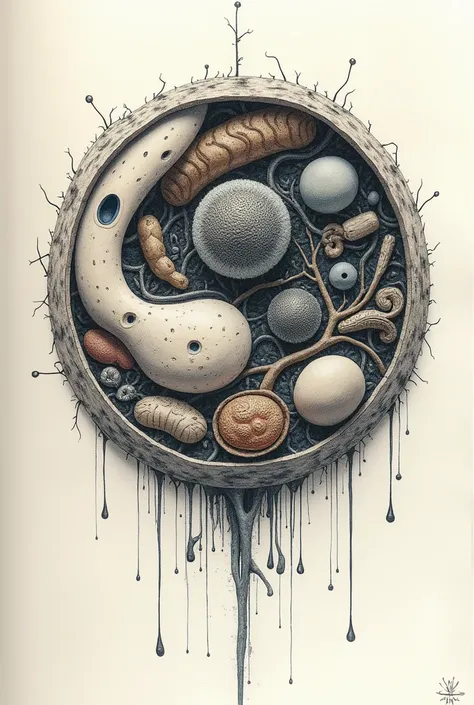 Draw a eukaryotic cell., that looks handmade 
