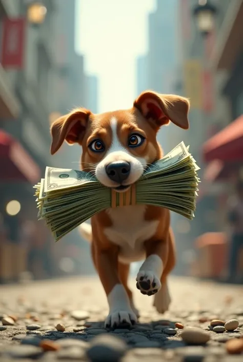 dog carrying a bundle of money