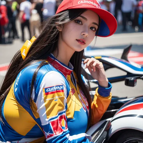 Super detailed photos、Detailed face、Cool woman、Colorful costumes、F1 Driver Cosplay、Colorful costumes、Clothing with company logo、The Grid Girls&#39; colorful and flashy costumes、Grid Girls、Perfect Face、Paddock Girls、harem、motor Show、tights、Bodycon Costumes、...