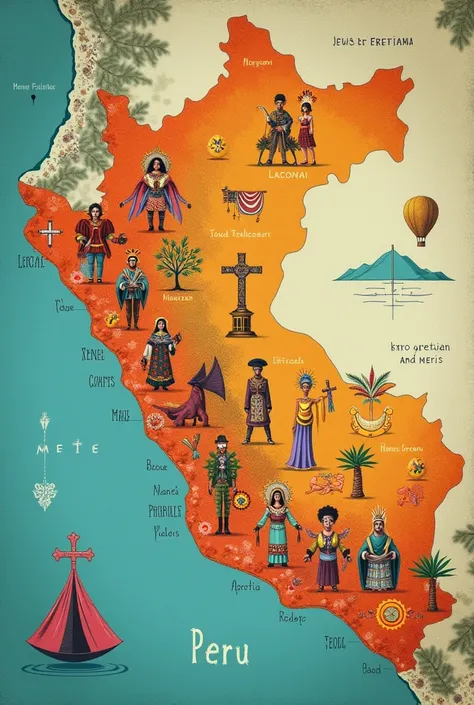 Create a map of Peru with the main religious festivals that are celebrated throughout the year.
