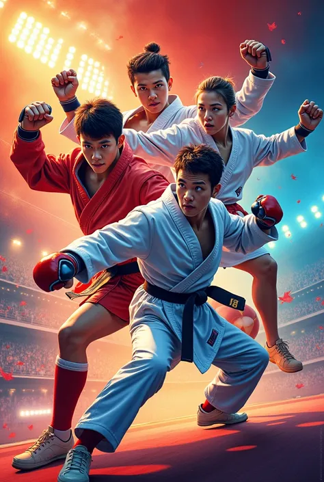 National sports day poster with caption happy national sports day 2024  add some taekwondo mma pics
