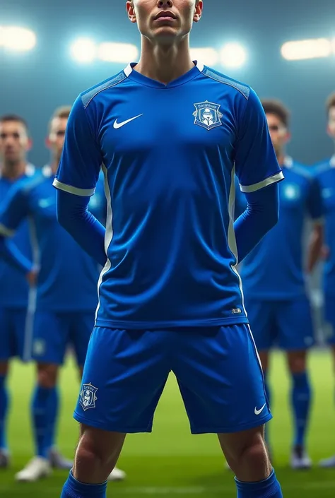 Soccer team uniform with predominant blue colors