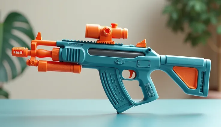 Mini double water gun toy，Integrated rifle mount，Simple surface pattern，Transparent magazine and scope recessed，(Similar structure to M416)，(Double muzzle:1.3)，Smooth lines，Plastic material，Three-color Morandi color matching，high quality，Professional Produ...