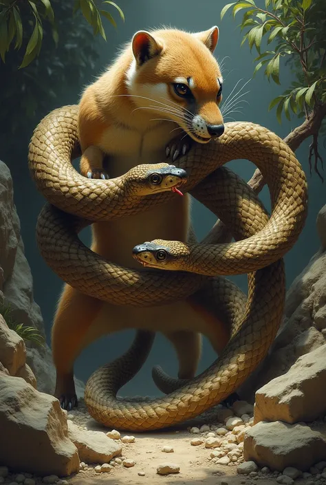 I want a mongoose fighting a snake in realistic drawing style


