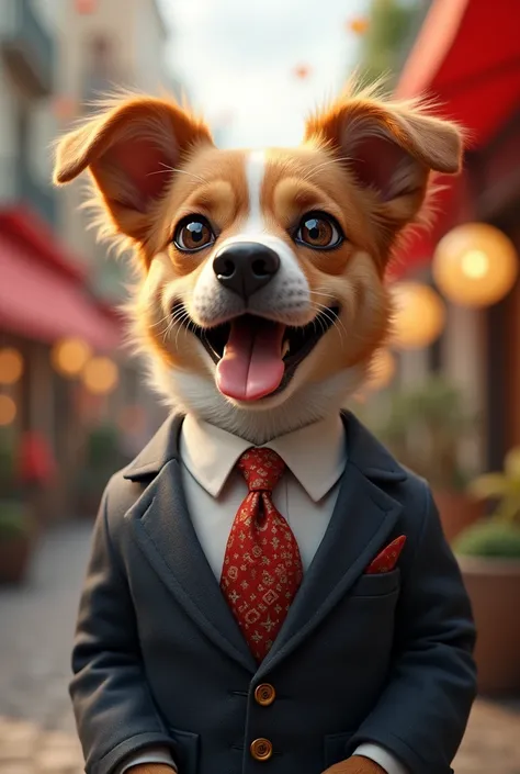 happy dog in suit and tie

