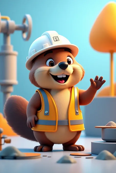 Beaver civil engineer white helmet animated teaching something in 3d for social media mascot of my study group focused on Hydraulic Engineering and accompany it to the publications