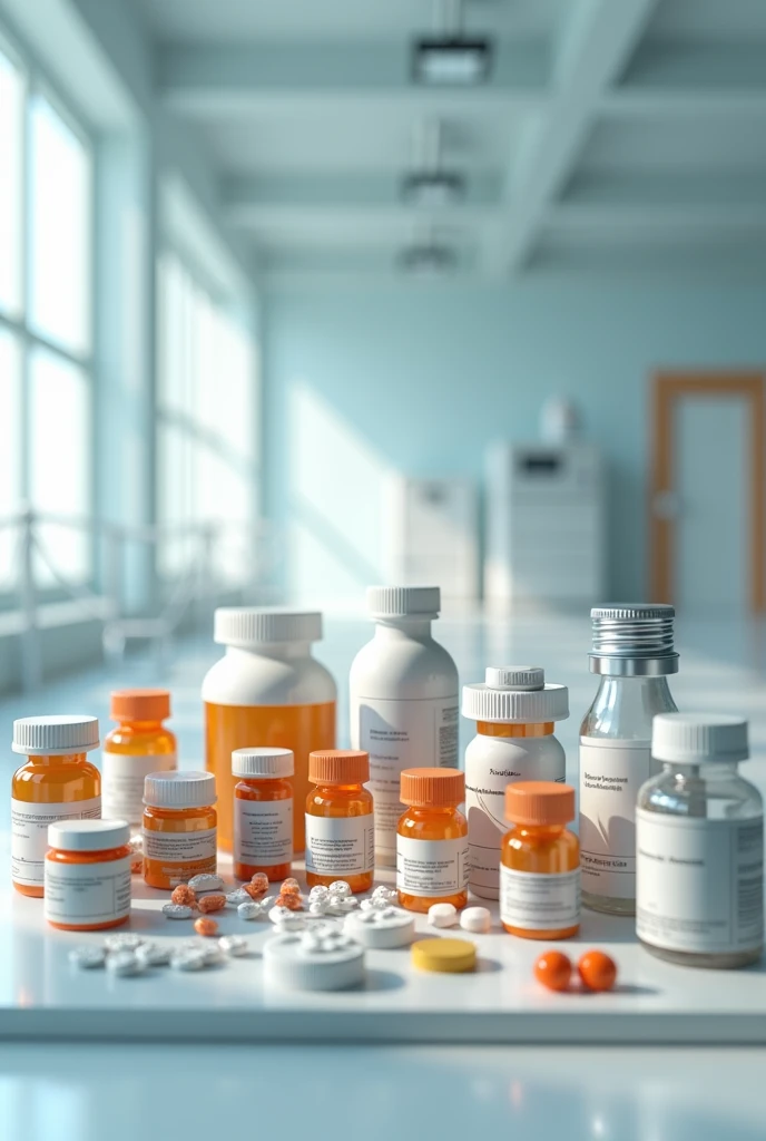 create an image with medicines on a table with ultra-realistic images