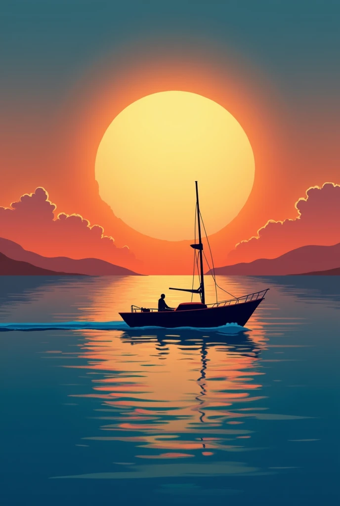 I would like to create a logo for a sea company where there is a sun in the background with Twilight, the sea and a boat