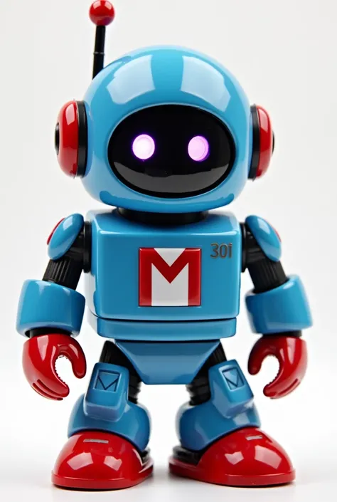 Small blue and red robot with MS logo