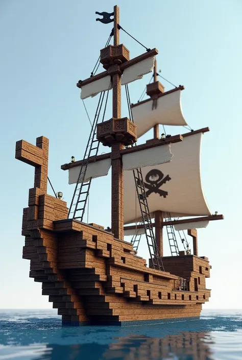 A boat in the style of the game Pirate Storm, but in a minecraft world, very detailed and just the boat, without the sea