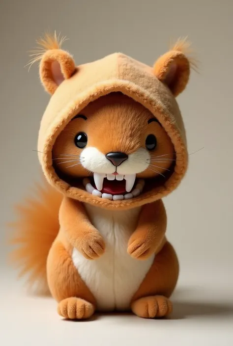 Brown squirrel doll with a hood with a molar design and two teeth sticking out together