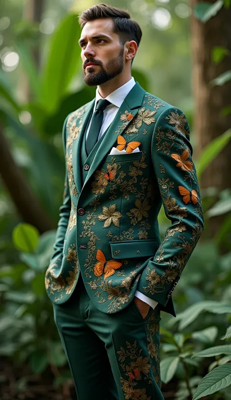 A simple men&#39;s fantasy suit inspired by flora and fauna