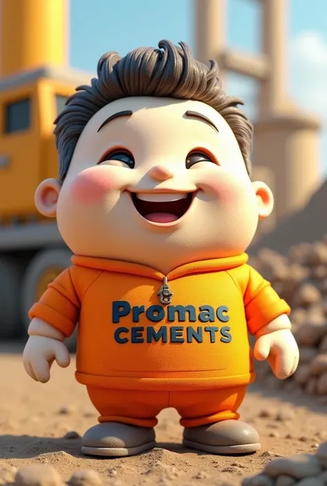 Create a happy and friendly cement-related avatar, wearing a shirt with the words promac cements written on it