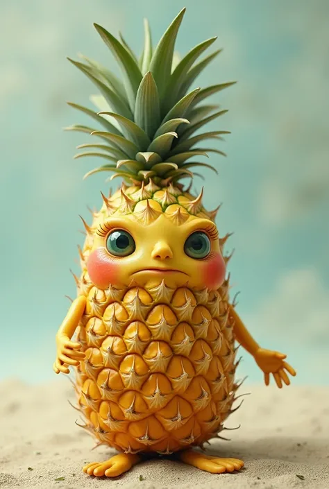 Pineapple with hands, tender feet and eyes, bottomless